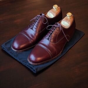 Santoni Burgundy Leather Oxford Dress Shoes – Made in Italy, Size 9.5, Excellent